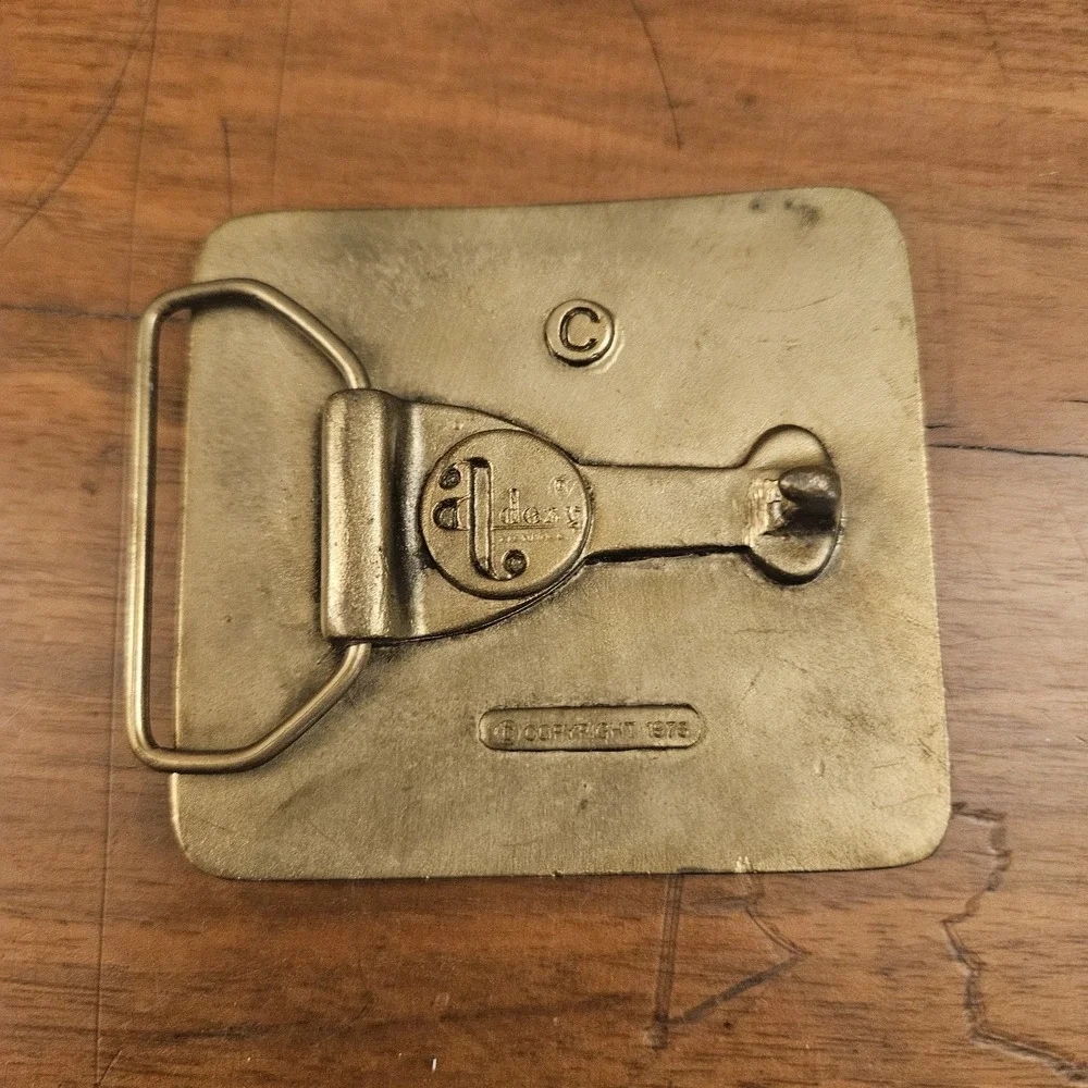 Vintage 1976 Adezy‎ God's Country Belt Buckle Brass Plated Mountains Waterfall